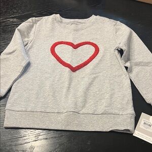 Gray organic little girls sweatshirt with red heart design by Petit Lem